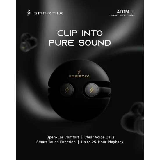 Smartix Atom U Open Ear Clip On Wireless Earbuds - Black